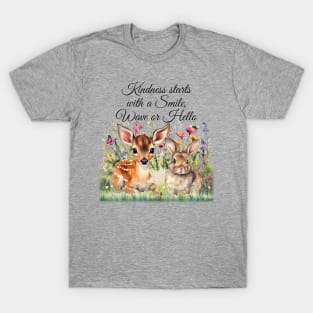 Deer and Bunny in flowers. T-Shirt